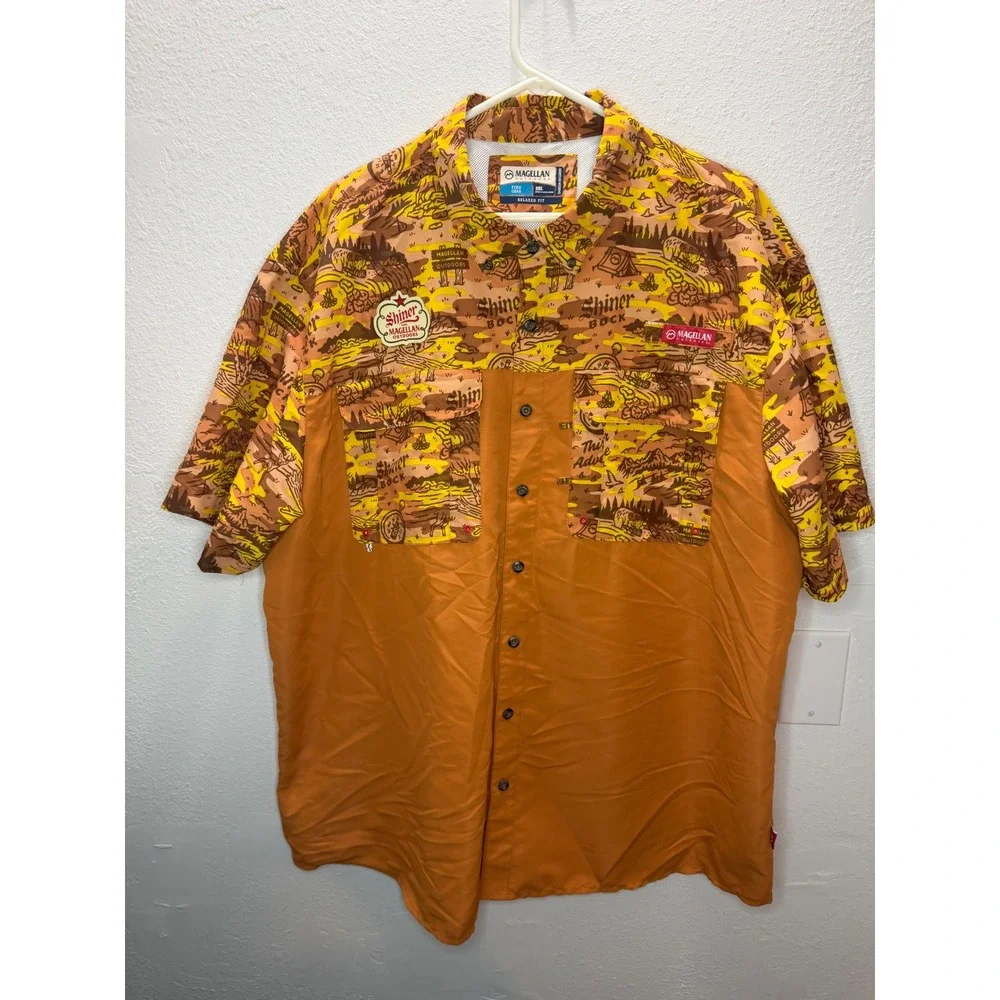 Magellan Outdoors Shiner Bock Fishing Shirt Mens‎ 2XL Orange Vented